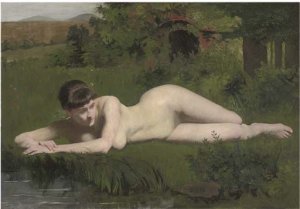 Reclining nude on the riverbank